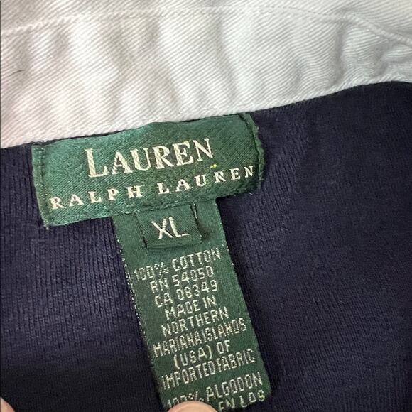 Women’s Ralph Lauren polo top classic Dark Blue long sleeve Polo White Collar - Picture 5 of 6